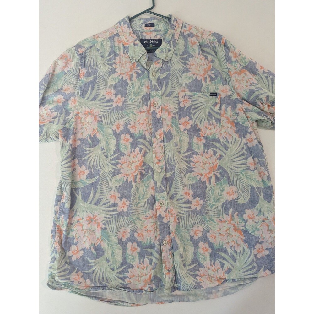 Chubbies Shirt Mens XL Blue Floral Stretch Cotton Modern Beach Button Down
